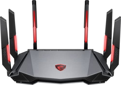 MSI Radix AXE6600 WiFi 6E Tri-Band Gaming Router, AI QoS, RGB, 1.8GHz Quad-Core Processor, MU-MIMO, Tri Band Gigabit Wireless